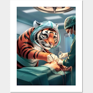 Cute surgeon tiger performing surgery Posters and Art